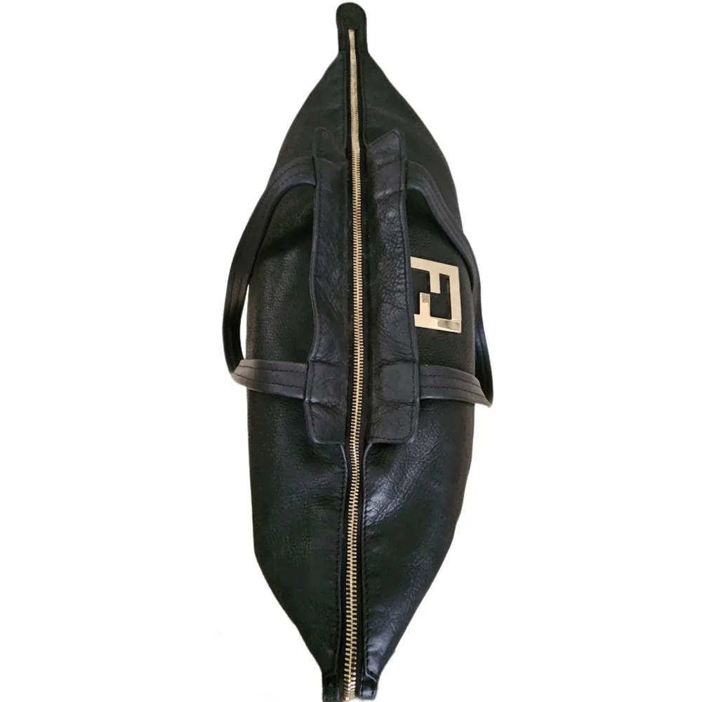 Authentic Extra Large Fendi Black Metallic Nubuck Leather Chain Shoulder Bag - Picture 7 of 16